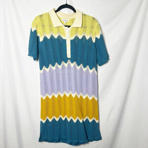 Women's Heartloom Multi-color Striped Knit Button Neckline Collared Dress M